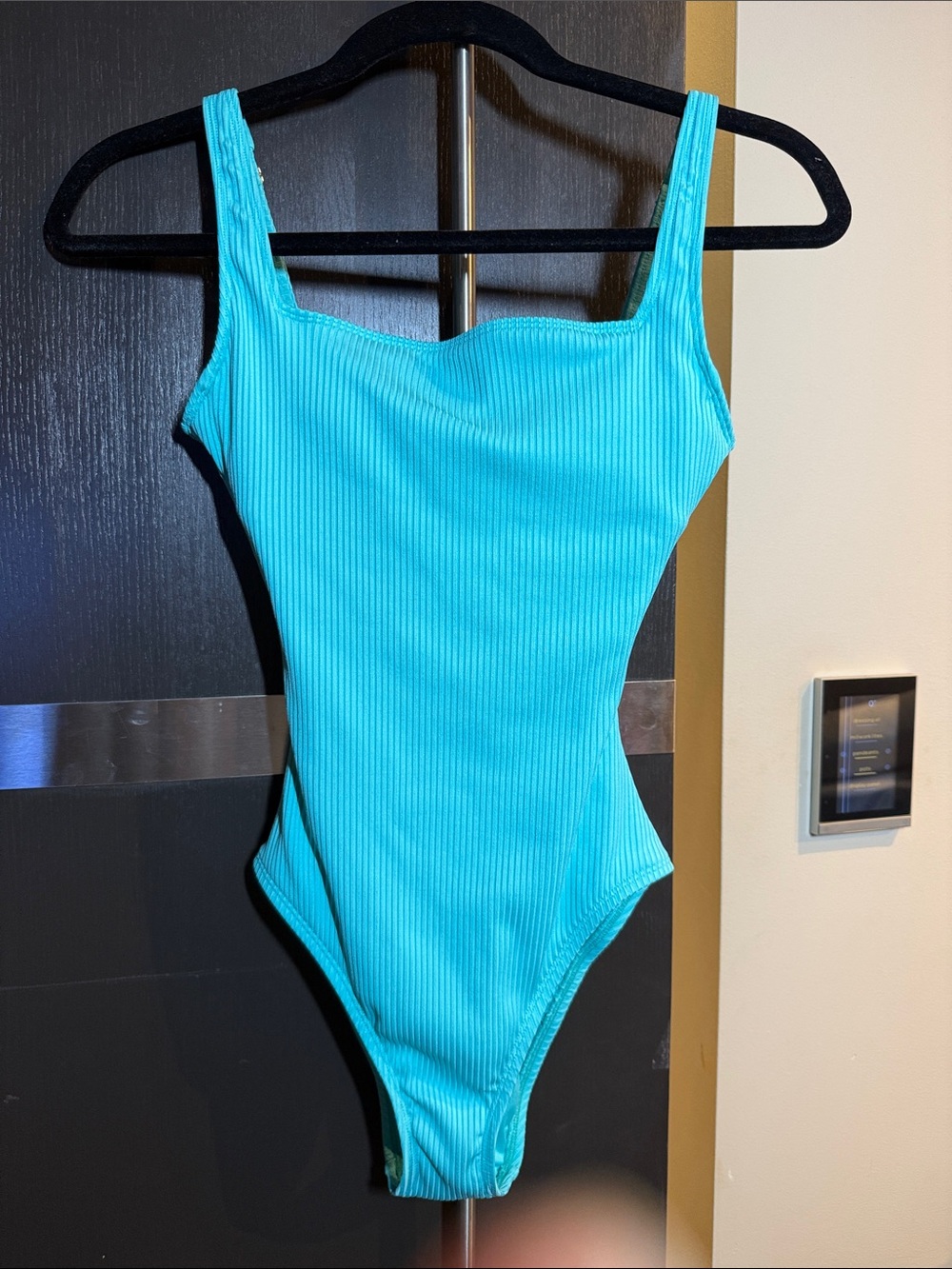 Ribbed Aqua Square-Neck One-Piece Swimsuit